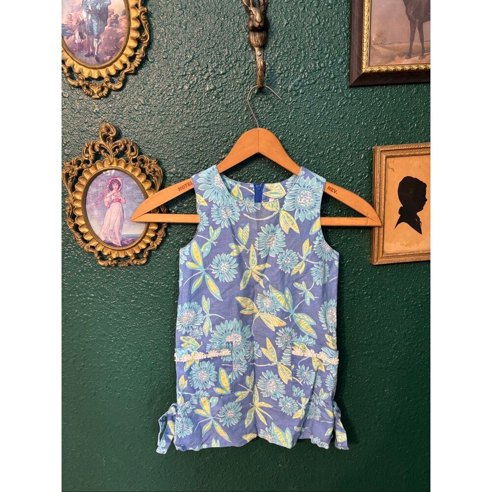 Lilly Pulitzer Size 6 Kids Shift Dress Blue Yellow White Floral Vintage